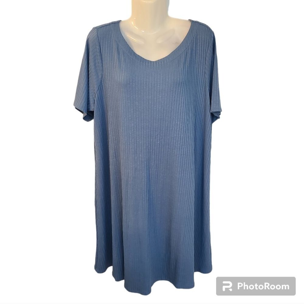 J Jill Wearever T Shirt Dress Ribbed Jersey Knit Shift Night Sky Blue XLP